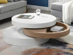Salontafel Met Draaiblad Janita - Mdf - Eik En Wit