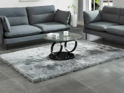Salontafel Met Draaiblad Joline - Gehard Transparant Glas & Zwart Gechromeerde Poten