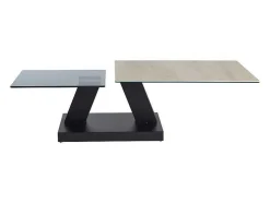 Salontafel Met Draaibladen - Keramiek, Gerookt Gehard Glas En Metaal - Zwart En Naturel - Oyrus Van Maison Cephy