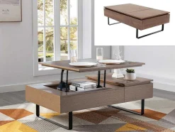 Salontafel Met Verstelbaar Blad En 1 Lade Van Mdf En Metaal - Donker Natuurlijk - Dalaho