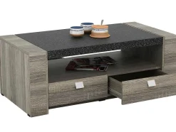Salontafel Meteorite - 2 Laden - Mdf Blad Met Granieteffect