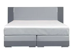Samenstelling Boxspring Hoofdbord Met Leds + Lattenbodems + Matras + Dekmatras Asti Van Ysmee - 160 X 200 Cm - Antraciet En Lichtgrijs