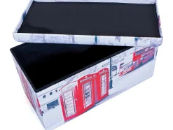 Sanne Opbergdozen Voetenbank Met Deksel, Beige, Rood, Zwart, Wit.