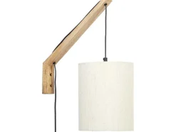 Scandinavische Wandlamp - Mangohout En Stof - D21 X H36 Cm - Licht Naturel En Beige - Paliana