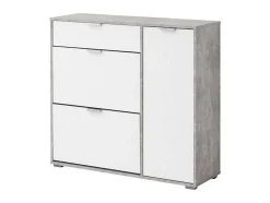 Schoenenkast Arietta - 2 Vlakken, 1 Deur En 1 Lade - Kleur: Wit & Beton