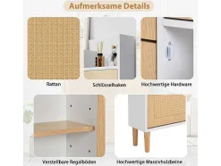 Schoenenkast Met 3 Klepdeuren En 1 Lade Afmeting 90L X 17B X 125H Cm Houtlook Rotan Rieteffect Kleur Wit + Eiken
