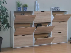 Schoenenkasten Napoli (Set Van Drie) Met 3 Lades Wit / Eiken.