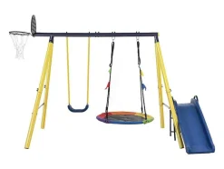 Schommel Met Glijbaan Voor Kinderen - Metalen Frame - Buitenspeeltuin Voor Kinderen Van 3 Tot 8 Jaar - Geel