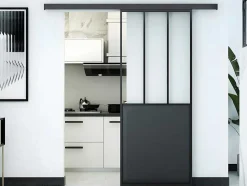 Schuifdeur In Gehard Glas - Mat Zwart - H205Cm X B73Cm - Artisto
