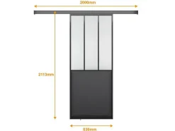 Schuifdeur Werkplaatsstijl - Zwart En Mat Gehard Glas - H205 X B73 Cm - Artisto
