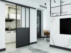 Schuifdeur Werkplaatsstijl - Zwart En Mat Gehard Glas - H205 X B73 Cm - Artisto