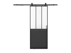 Schuifdeur Werkplaatsstijl Met Rails - Zwart En Mat Gehard Glas - H205 Cm X B83 Cm - Artisto Ii