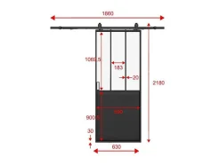 Schuifdeur Werkplaatsstijl Met Rails - Zwart En Mat Gehard Glas - H205 Cm X L63 Cm - Artisto Ii