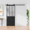 Schuifdeur Werkplaatsstijl Met Rails - Zwart En Mat Gehard Glas - H205 Cm X L73 Cm - Artisto Ii