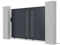 Schuifpoort Van Aluminium Met Motieven - Halfopengewerkt - L. 374 X H. 180 Cm - Antraciet - Gregor