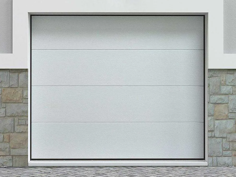 Sectionale Garagedeur Houteffect Wit Met Motor - Prieta