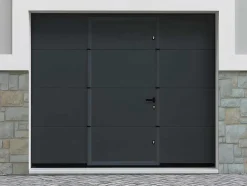 Sectionale Garagedeur Met Glad Effect En Centrale Loopdeur In Antraciet Met Somfy Motor - Lavega