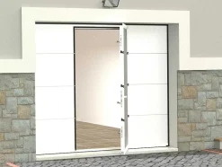Sectionale Garagedeur Met Glad Effect Met Centrale Witte Loopdeur En Somfy Motor - Lavega