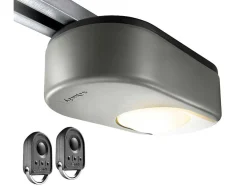 Sectionale Garagedeur Met Glad Effect Met Centrale Witte Loopdeur En Somfy Motor - Lavega