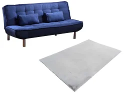 Set Blauwe Slaapbank Mishan En Grijs Tapijt Bunny