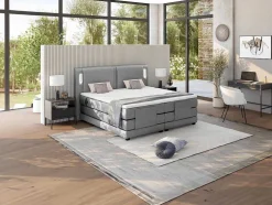 Set Boxspring + Hoofdbord Met Ledlampjes + Elektrische Relaxbedbodems + Matras + Topmatras - 2 X 90 X 200 Cm - Grijze Stof - Astemi Van Palacio