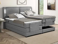 Set Boxspring + Hoofdbord Met Ledlampjes + Elektrische Relaxbedbodems + Matras + Topmatras - 2 X 90 X 200 Cm - Grijze Stof - Astemi Van Palacio