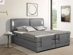 Set Boxspring + Hoofdbord Met Ledlampjes + Elektrische Relaxbedbodems + Matras + Topmatras - 2 X 90 X 200 Cm - Grijze Stof - Astemi Van Palacio