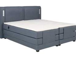 Set Boxspring + Hoofdbord Met Ledlampjes + Elektrische Relaxbedbodems + Matras + Topmatras - 2 X 90 X 200 Cm - Blauwe Stof - Astemi Van Palacio