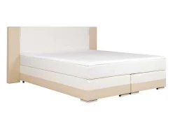 Set Boxspring En Matras Met Hoofdeinde Met Leds + Lattenbodem + Matras + Dekmatras Asti Van Ysmee - 160 X 200 Cm - Kunstleer - Creme Wit