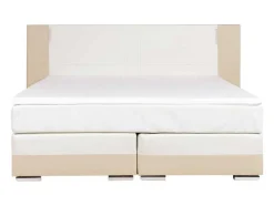 Set Boxspring En Matras Met Hoofdeinde Met Leds + Lattenbodem + Matras + Dekmatras Asti Van Ysmee - 160 X 200 Cm - Kunstleer - Creme Wit