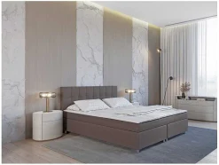 Set Boxspring En Matras Met Hoofdeinde + Lattenbodem + Matras + Dekmatras Siero Van Ysmee - 160 X 200 Cm - Stof - Grijs