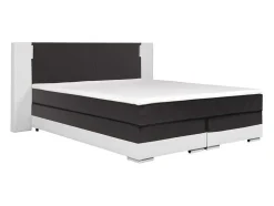 Set Boxspring En Matras Met Hoofdeinde Met Leds + Lattenbodem + Matras + Dekmatras Asti Van Ysmee - 160 X 200 Cm - Kunstleer - Wit En Grijs