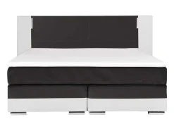 Set Boxspring Hoofdbord Met Led-Verlichting + Bedbodems + Matras + Topmatras Asti Van Ysmee - 180 X 200 Cm - Kunstleer - Wit En Grijs