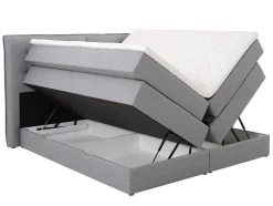 Set Boxspring Met Hoofdbord + Bedbodems Met Opbergruimte + Matras + Dekmatras - 180 X 200 Cm - Lichtgrijze Stof - Perama Van Palacio