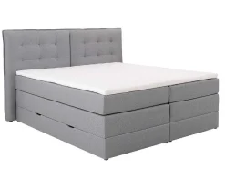Set Boxspring Met Hoofdbord + Bedbodems Met Opbergruimte + Matras + Dekmatras - 180 X 200 Cm - Lichtgrijze Stof - Perama Van Palacio