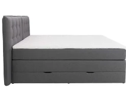 Set Boxspring Met Hoofdbord + Bedbodems Met Opbergruimte + Matras + Dekmatras - 160 X 200 Cm - Antracietkleurige Stof - Perama Van Palacio