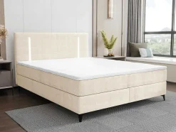 Set Boxspring Met Hoofdbord Met Ledverlichting + Bedbodem + Matras + Dekmatras - 160 X 200 Cm - Stof - Beige - Ono Van Ysmee