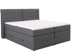 Set Boxspring Met Hoofdbord + Bedbodems Met Opbergruimte + Matras + Dekmatras - 180 X 200 Cm - Antracietkleurige Stof - Perama Van Palacio