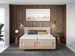 Set Boxspringbed Met Hoofdbord Met Capitons + Elektrische Relaxbedbodems + Matras + Dekmatras - 2 X 90 X 200 Cm - Beige - Lodi Van Palacio