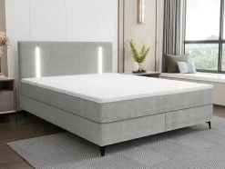 Set Complete Boxspring Met Hoofdbord Met Ledverlichting + Bedbodem + Matras + Dekmatras - 180 X 200 Cm - Stof - Grijs - Ono Van Ysmee