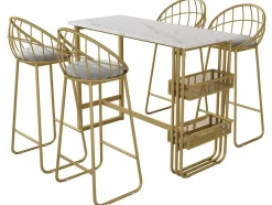 Set "Eat Standing": Bartafel En 4 Krukken - Metalen Structuur - Goud