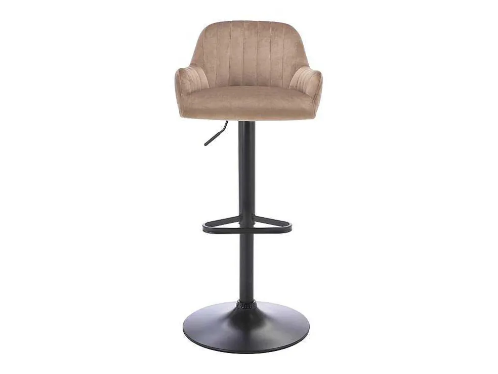Set Van 2 Barkruk Van Velours En Zwart Metaal - Verstelbare Hoogte - Beige - Eleana