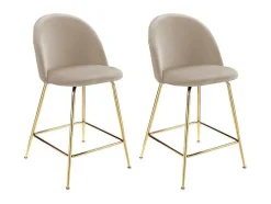 Set Van 2 Barkrukken Melbourne - Fluweel En Goudkleurig Metaal - Beige