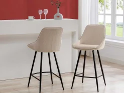 Set Van 2 Barkrukken Van Ribfluweel En Zwart Metaal - Cremewit - Masurie