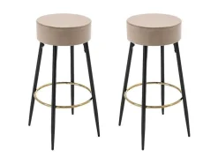 Set Van 2 Barkrukken Van Velours En Zwart Staal - Beige En Goudkleurig - Belinio I