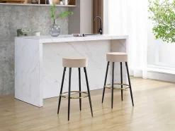 Set Van 2 Barkrukken Van Velours En Zwart Staal - Beige En Goudkleurig - Belinio I