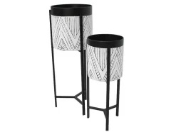 Set Van 2 Bloembakken Op Poot Van Metaal - D20 X H53 Cm En D25 X H69 Cm - Zwart En Wit - Capoli