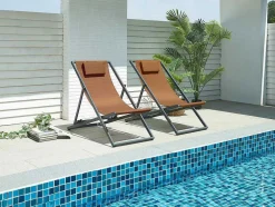 Set Van 2 Chileense Ligstoelen Van Aluminium - Terracotta - Anilio Van Mylia