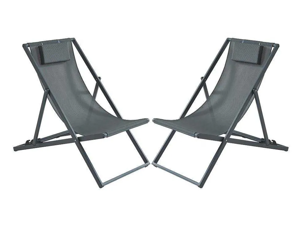 Set Van 2 Chileense Ligstoelen Van Aluminium - Antraciet - Anilio Van Mylia