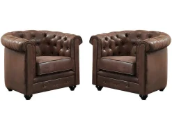 Set Van 2 Fauteuils Chesterfield Van Microvezel Met Vintage Look